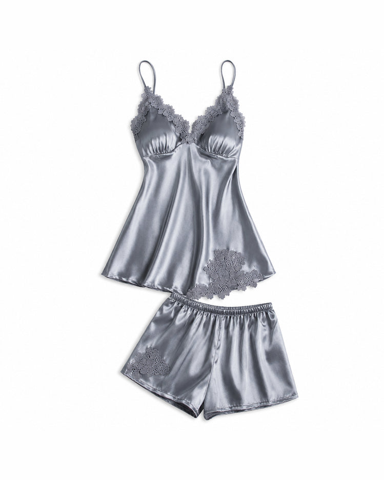 Silver 5-Piece Satin Pyjama Set
