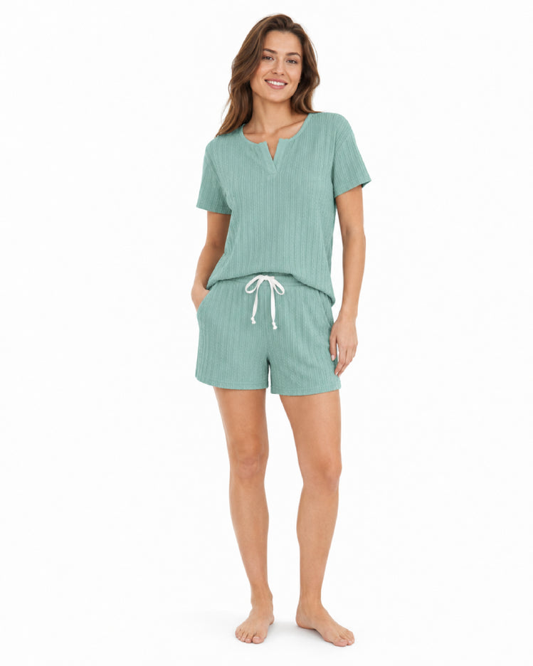 Sage Green Ribbed Short Pyjama Set