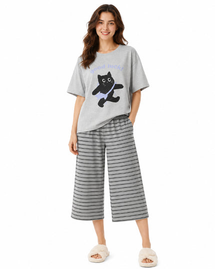 Lucky Cat French-Style Capri Pyjama Set