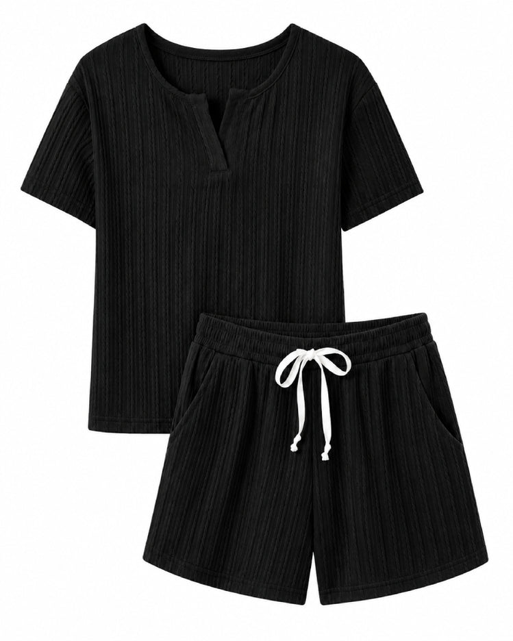 Black Ribbed Short Pyjama Set