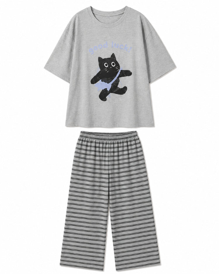 Lucky Cat French-Style Capri Pyjama Set