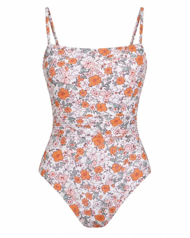 Retro Floral Square Neck Tummy Control One-Piece