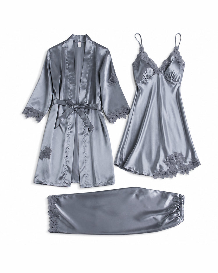 Silver 5-Piece Satin Pyjama Set