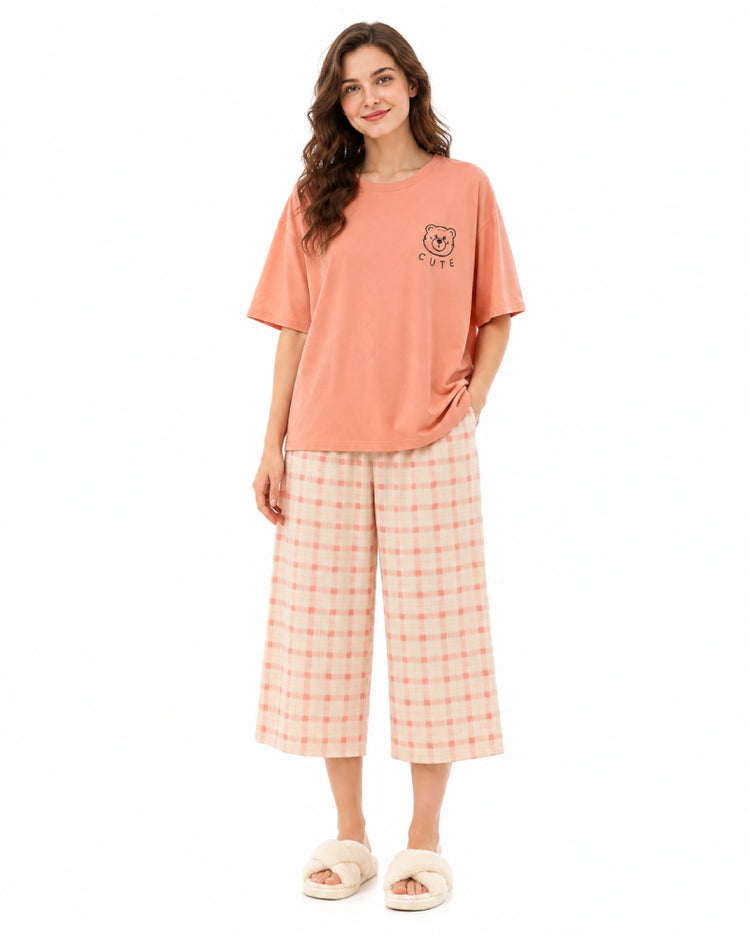 Teddy Plaid French-Style Capri Pyjama Set
