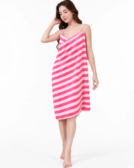 Pink Striped Wearable Bath Towel Dress