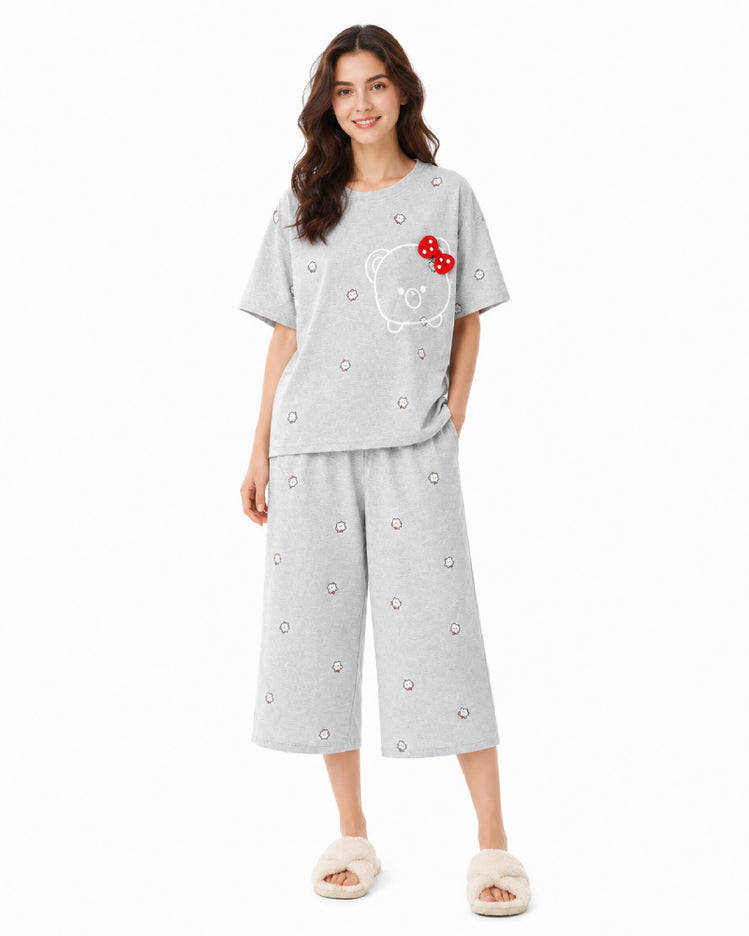 Bow Bear French-Style Capri Pyjama Set