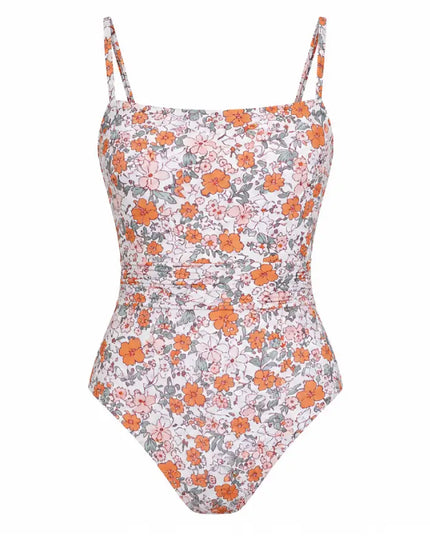 Retro Floral Square Neck Tummy Control One-Piece