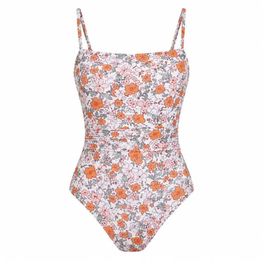 Retro Floral Square Neck Tummy Control One-Piece