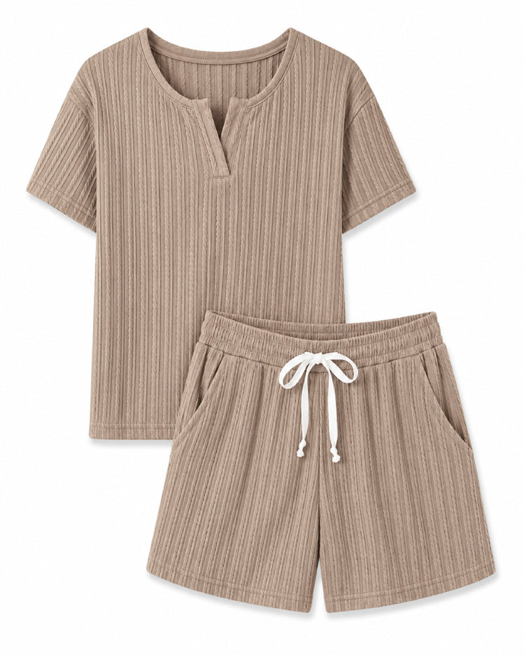 Khaki Ribbed Short Pyjama Set
