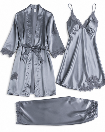 Silver 5-Piece Satin Pyjama Set