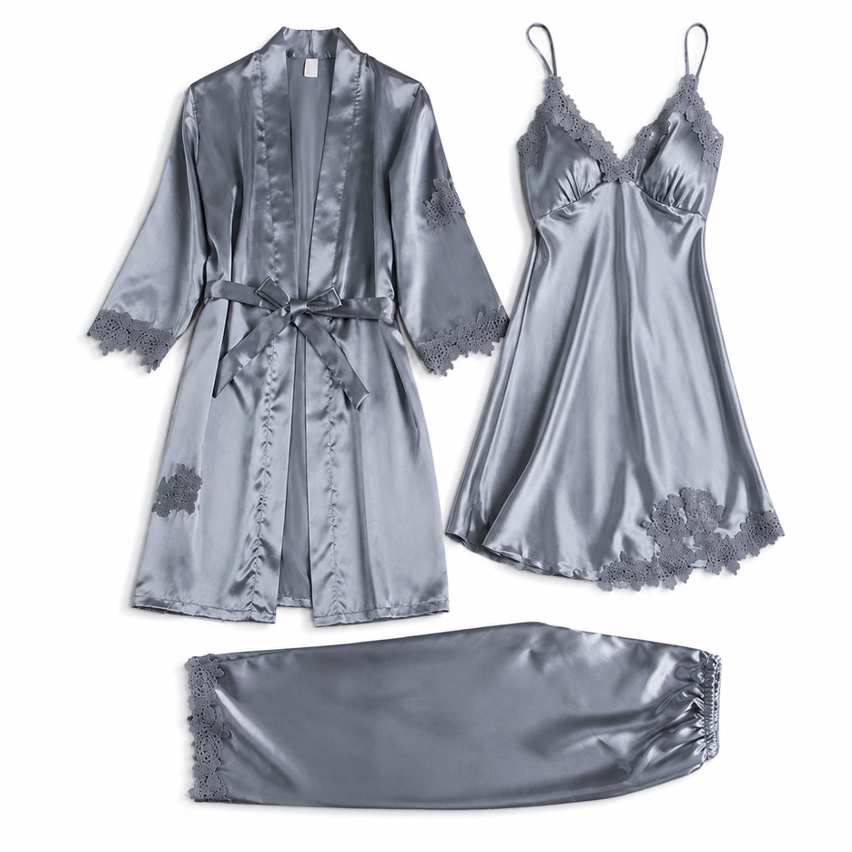 Silver 5-Piece Satin Pyjama Set