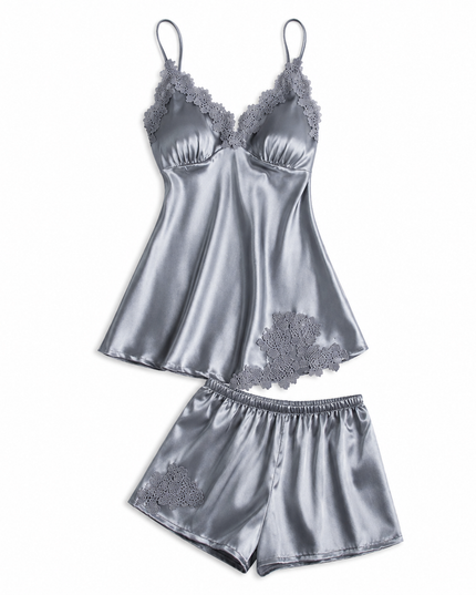 Silver 5-Piece Satin Pyjama Set