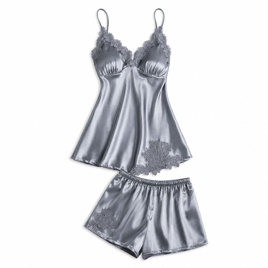 Silver 5-Piece Satin Pyjama Set