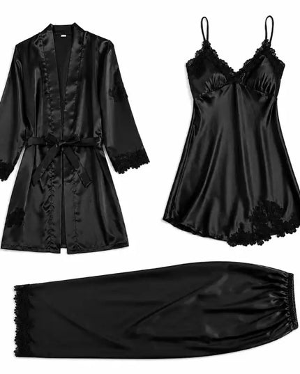 Black 5-Piece Satin Pyjama Set