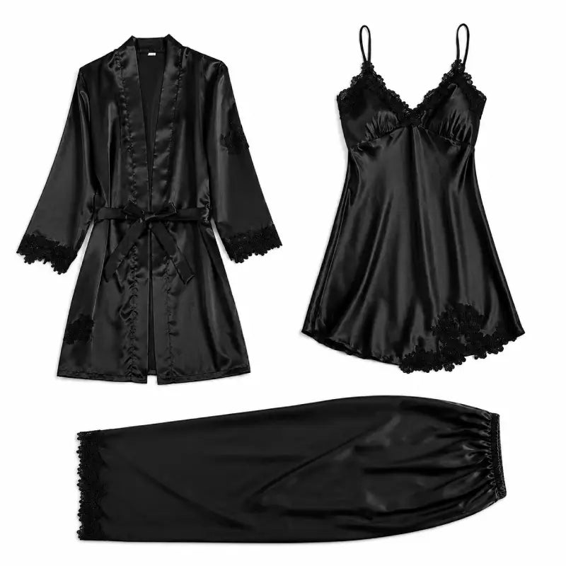 Black 5-Piece Satin Pyjama Set