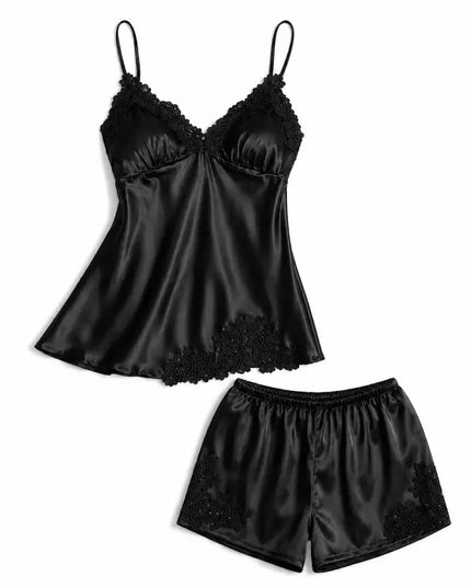 Black 5-Piece Satin Pyjama Set