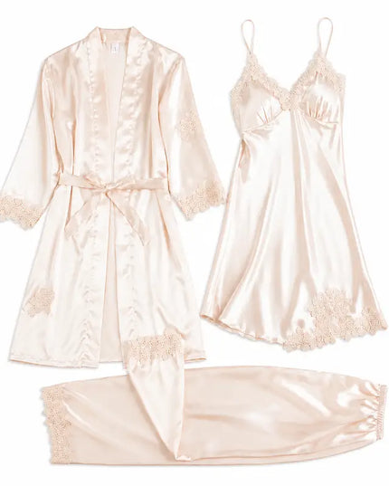 Champagne 5-Piece Satin Pyjama Set