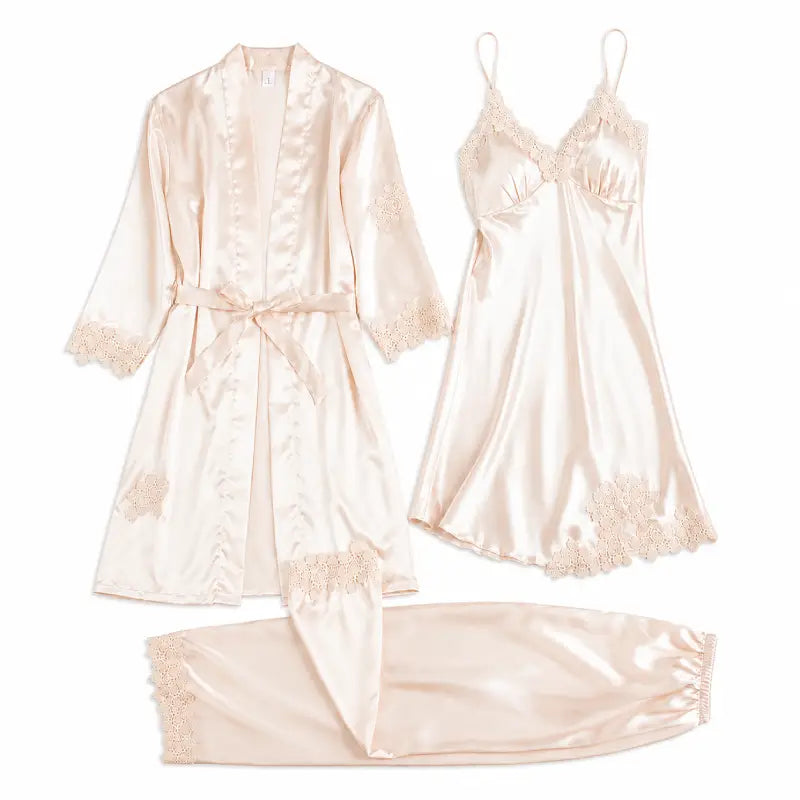 Champagne 5-Piece Satin Pyjama Set