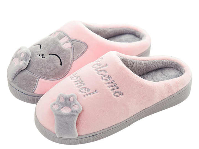 Happy Cat Cotton Slippers Pink