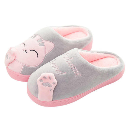 Happy Cat Cotton Slippers Grey