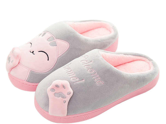 Happy Cat Cotton Slippers Grey