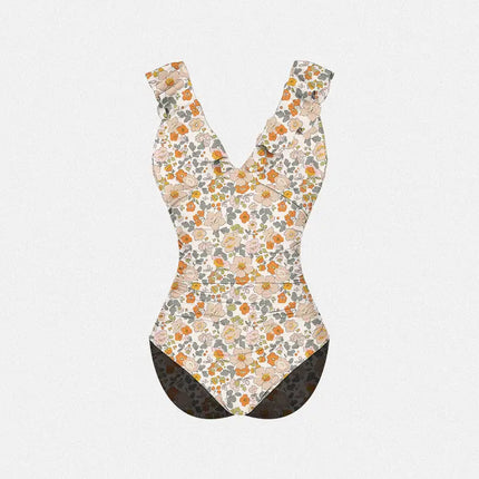 Ruffle  V-Neck Lace-Up One Piece Swimsuit