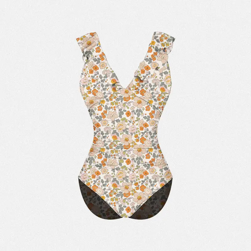 Ruffle  V-Neck Lace-Up One Piece Swimsuit