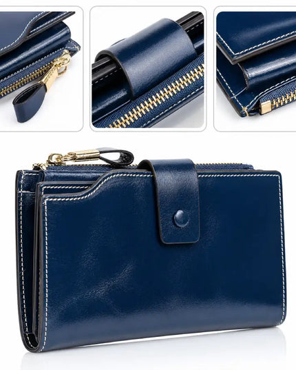Waxed Navy Blue Leather Wallet