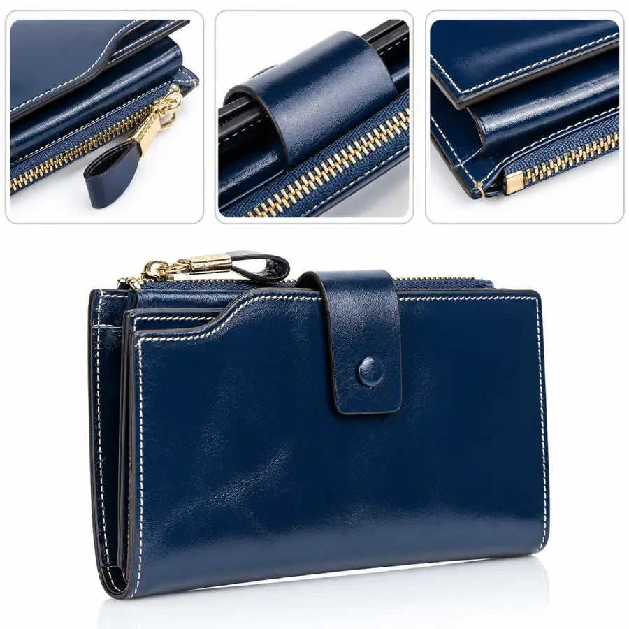 Waxed Navy Blue Leather Wallet