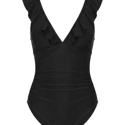 Ruffle  V-Neck Lace-Up One Piece Swimsuit