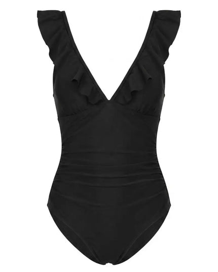 Ruffle  V-Neck Lace-Up One Piece Swimsuit