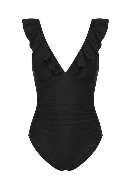Ruffle  V-Neck Lace-Up One Piece Swimsuit