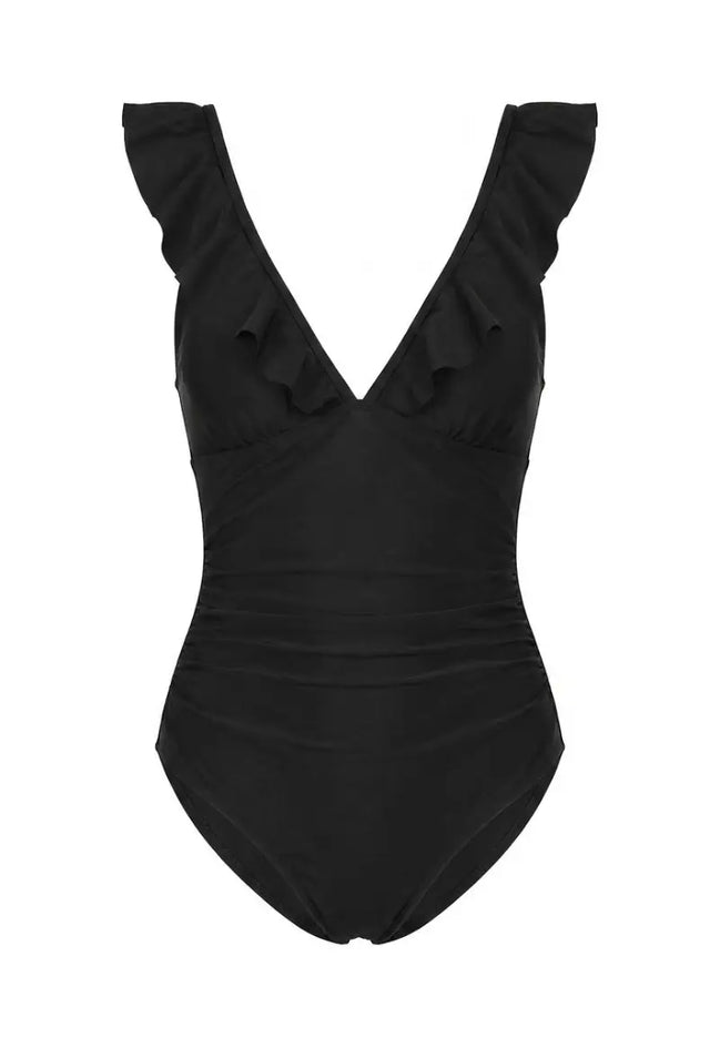 Ruffle  V-Neck Lace-Up One Piece Swimsuit