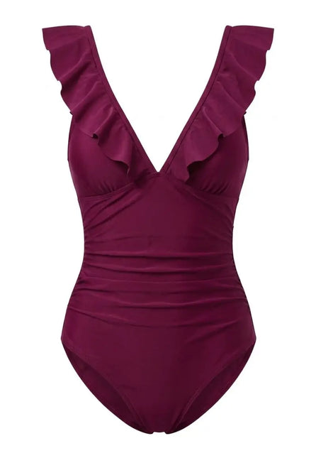 Ruffle  V-Neck Lace-Up One Piece Swimsuit
